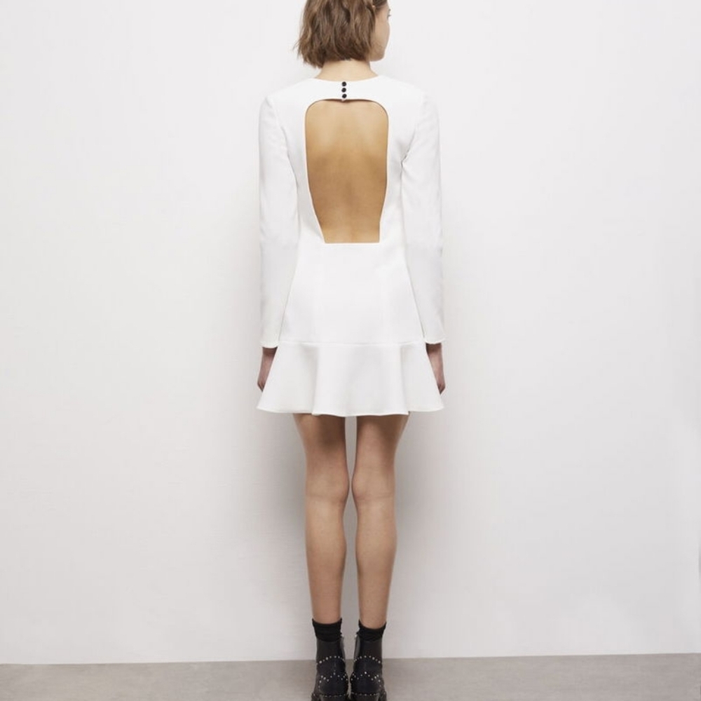 NWT The Kooples Solid Cuotut Mini Peplum Dress White‎ Size 6